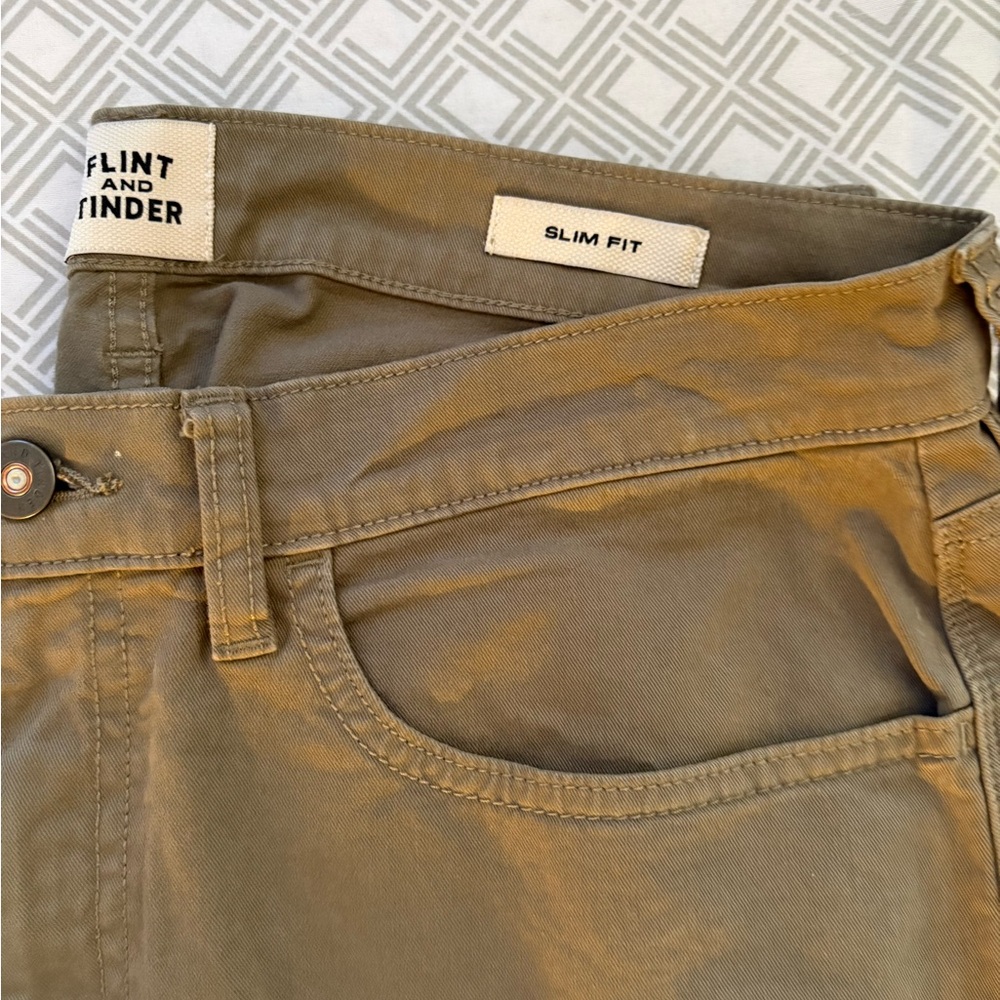 Flint and Tinder Slim Fit 5 Pocket Pant Olive GreeN SIze 32x32 EUC - Picture 2 of 8